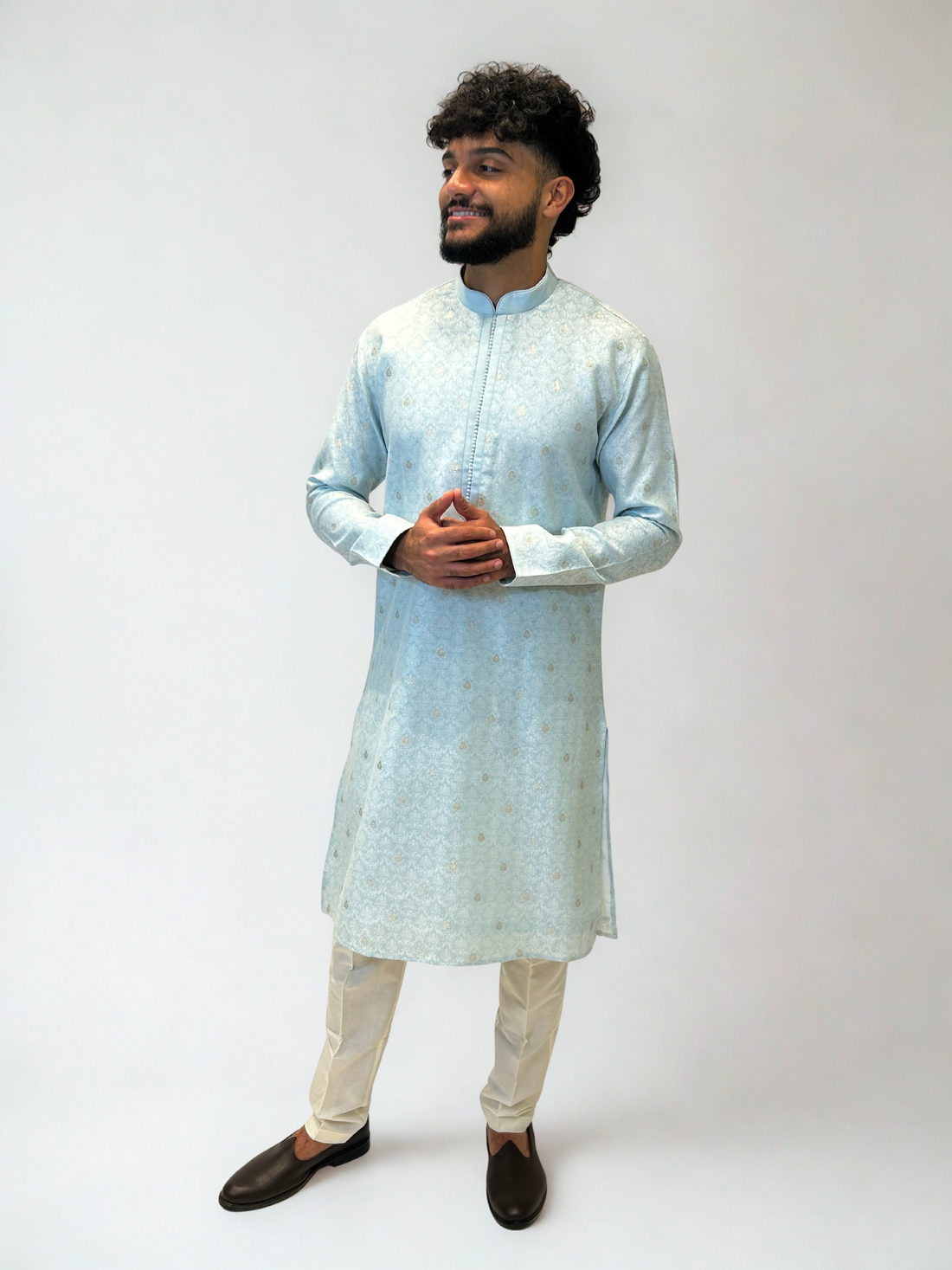 Blue/White Brocade Kurta Set
