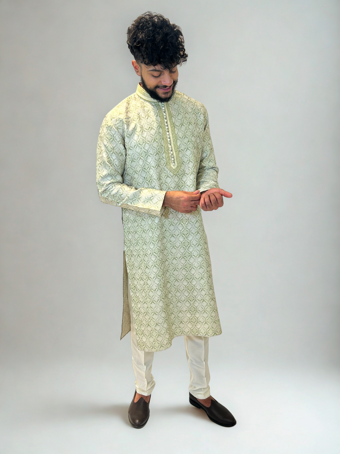 Green Brocade/Motif Kurta Set