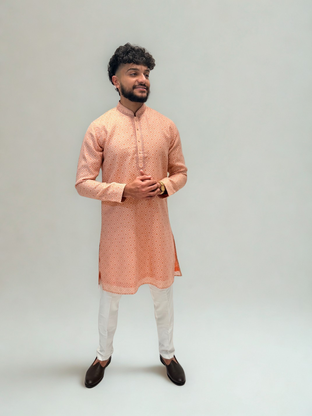 Orange Diamond Patten Kurta Set