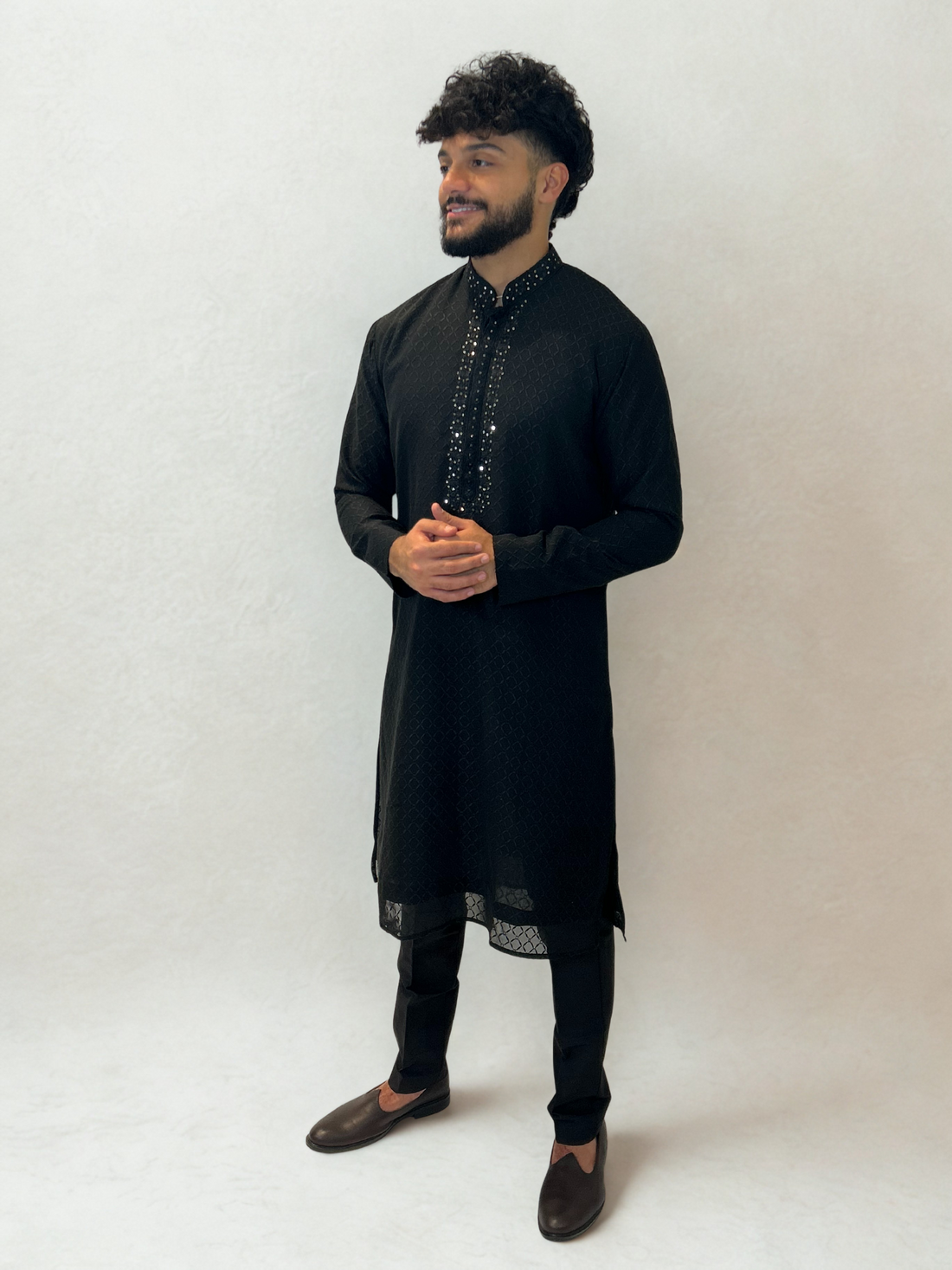 Black Sequence Neck Work Kurta Set