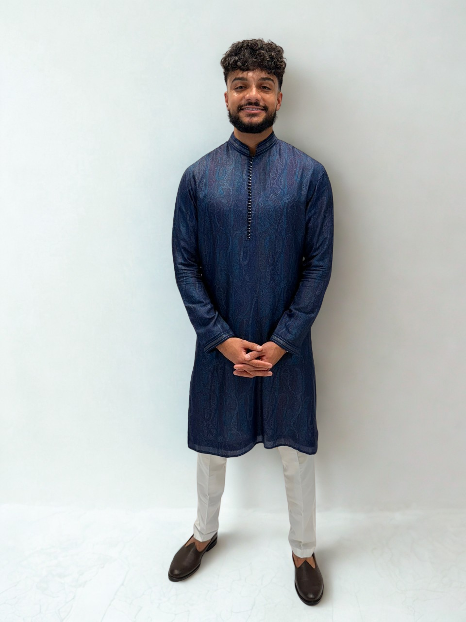 Navy Paisley Pattern Kurta Set